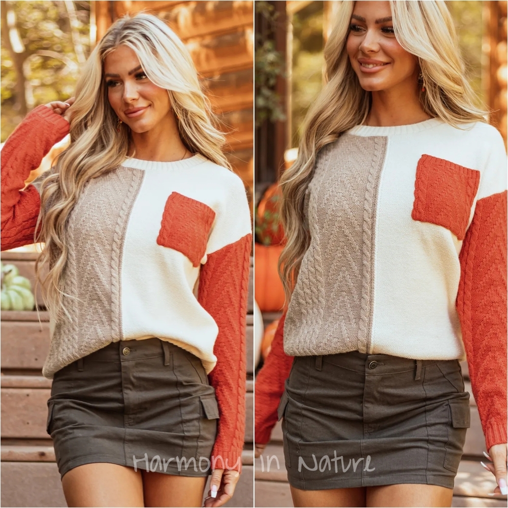 Mariana Blocked Sweater - Orange